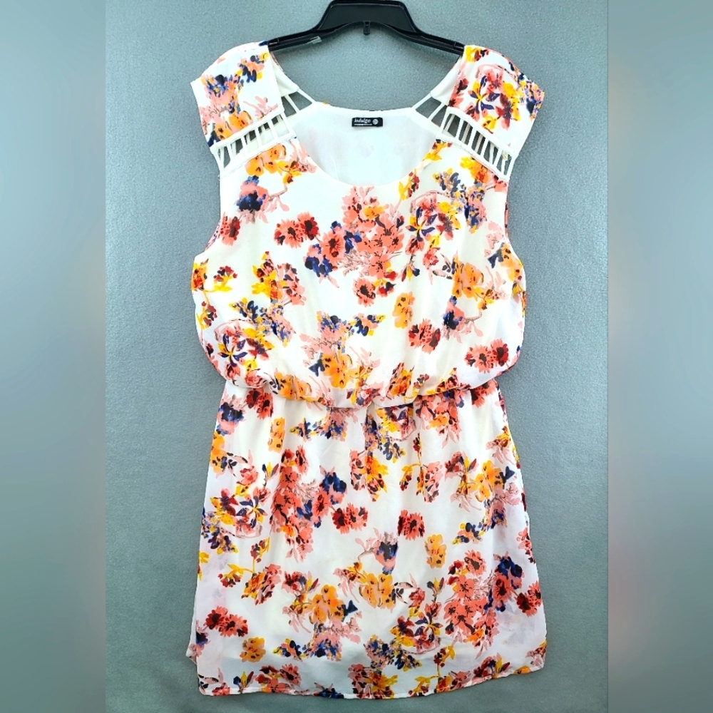 INDULGE Women's Yellow & Pink Floral Fully Lined Sleeveless Dress - Size 2X